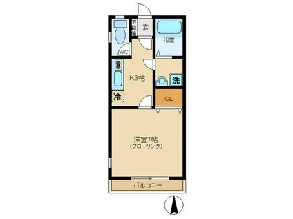 ルミエール大沢台(1K/1階)の間取り写真