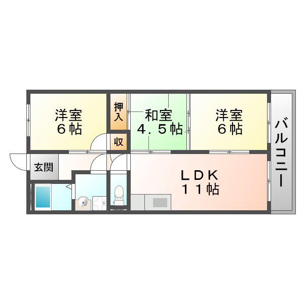 シャトー塚口(3LDK/4階)の間取り写真
