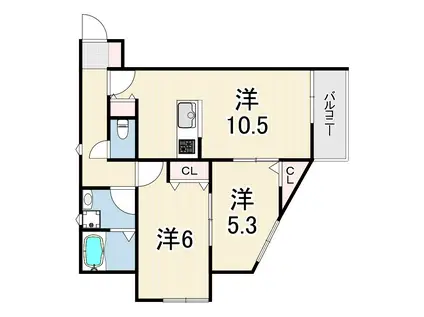 サンビルダープラス高羽ガーデン(2LDK/2階)の間取り写真