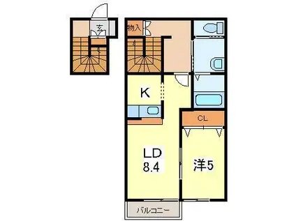 コリーヌ 桜町B棟(1LDK/2階)の間取り写真