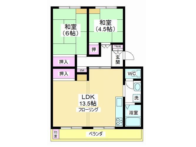 田園ハイツ川越2号棟(2LDK/4階)の間取り写真