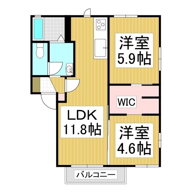 ブルーヒル B(2LDK/1階)の間取り写真