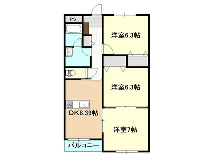 グランディア小新(3DK/2階)の間取り写真