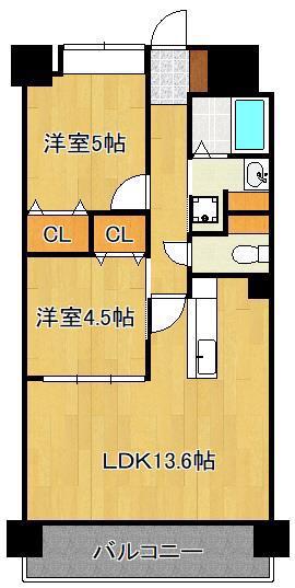 ソレアード苅田(2LDK/11階)の間取り写真