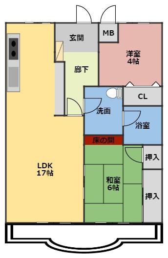 シャトーカワイ(2LDK/2階)の間取り写真