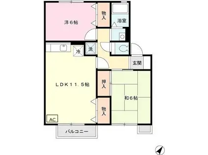 エスポワール2棟(2LDK/2階)の間取り写真