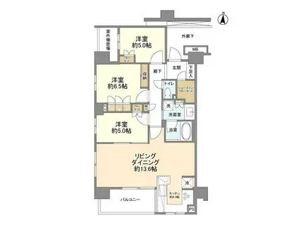 ライオンズウイングゲート(3LDK/5階)の間取り写真