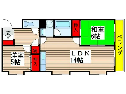 学校裏八幡マンション(2LDK/1階)の間取り写真