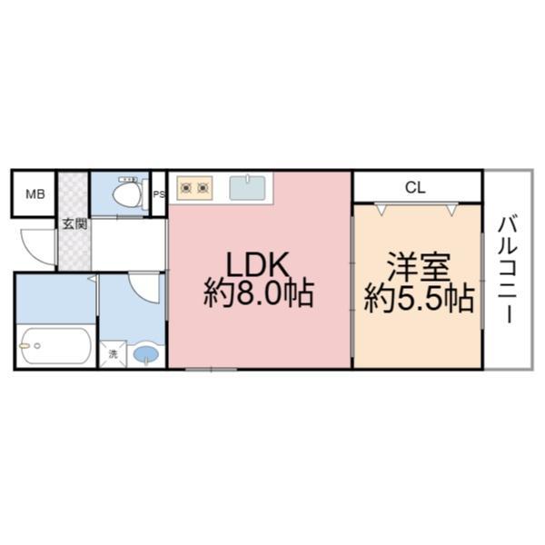 グランイニシオ都島(1LDK/5階)の間取り写真
