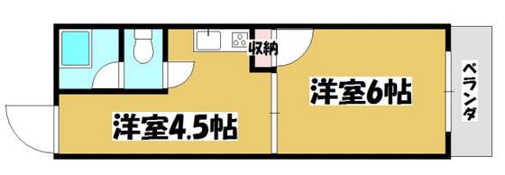 BAUHAUS竹屋町(1K/2階)の間取り写真