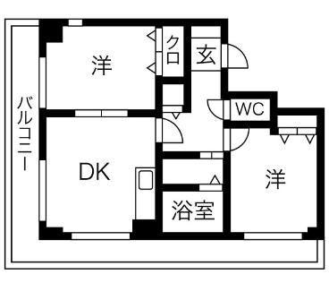 フリューゲル高砂(2LDK/4階)の間取り写真