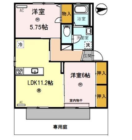 ディアス八重 D棟(2LDK/1階)の間取り写真