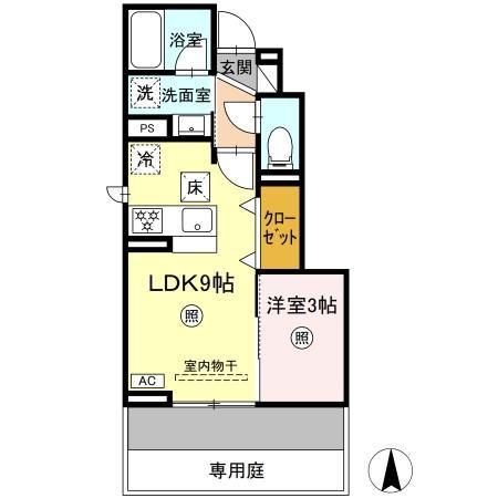 D-ROOM TK B棟(1LDK/1階)の間取り写真