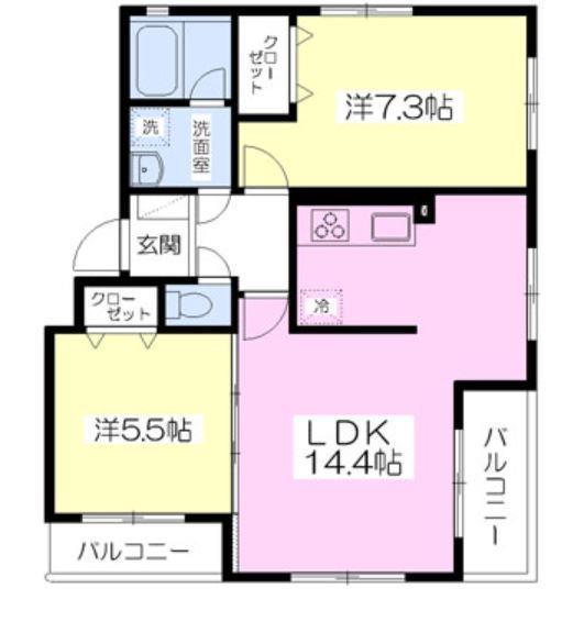 エスポワール松園B(2LDK/1階)の間取り写真