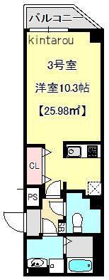 グランブルー森下(1K/4階)の間取り写真