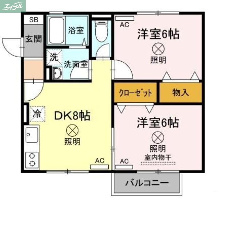 ベルデュールB棟(2DK/2階)の間取り写真