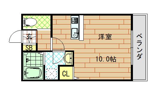 ALEGRIA東大阪(1K/2階)の間取り写真