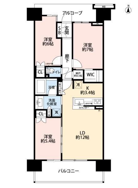 プラウドシティ塚口マークスカイ(3LDK/2階)の間取り写真