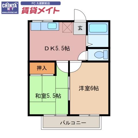 エバホワイト(2DK/2階)の間取り写真