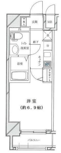 ライジングプレイス桜木町二番館(1K/8階)の間取り写真
