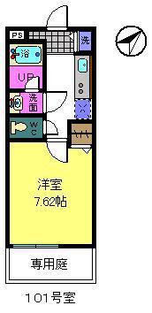 ヴァンヴェール熊取(1K/1階)の間取り写真