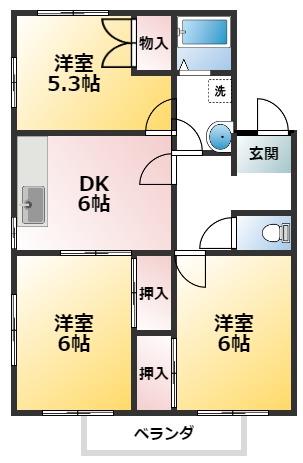 フラットサプレス市川B(3DK/2階)の間取り写真