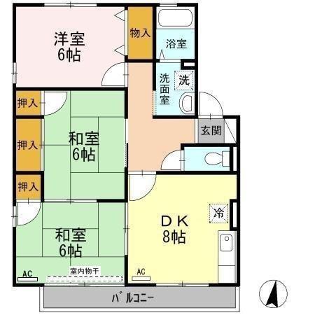 ヴァンベールHF(3DK/2階)の間取り写真