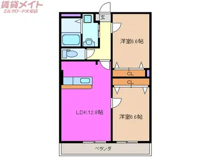 マーレ荘 菰野(2LDK/2階)の間取り写真