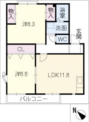 ピュアタウン B棟(2LDK/1階)の間取り写真