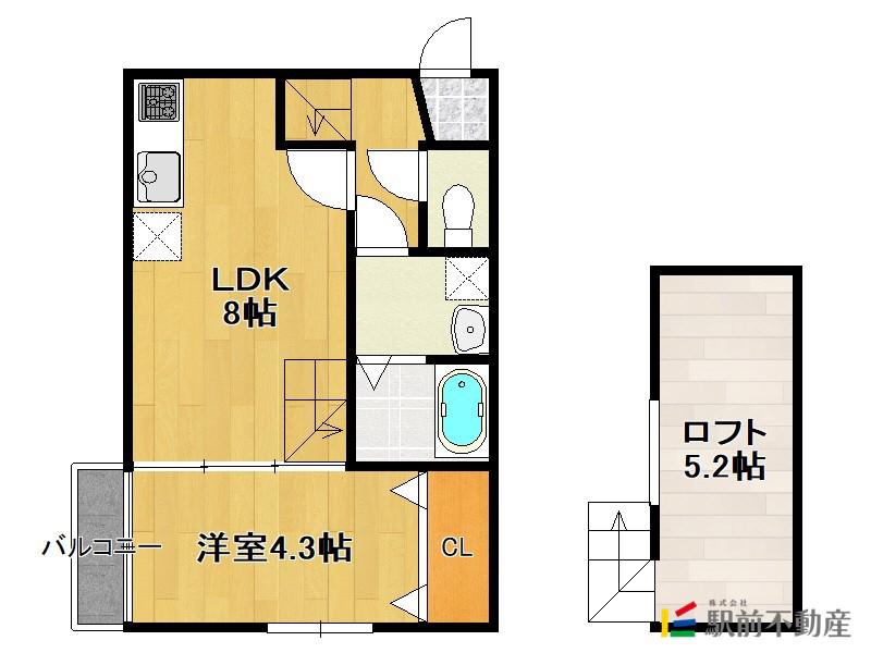 ブラウニー小郡祇園(1LDK/1階)の間取り写真