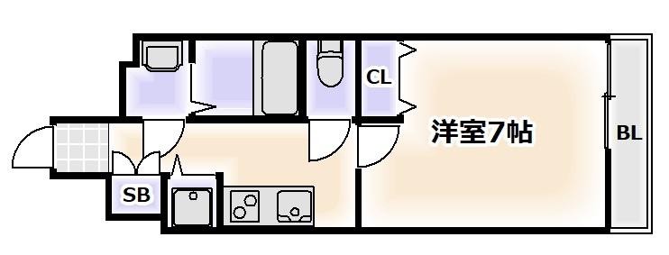 HRフロントリーガル難波ウエスト(1K/6階)の間取り写真