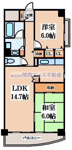 グドゥウェル新石切(2LDK/6階)の間取り写真