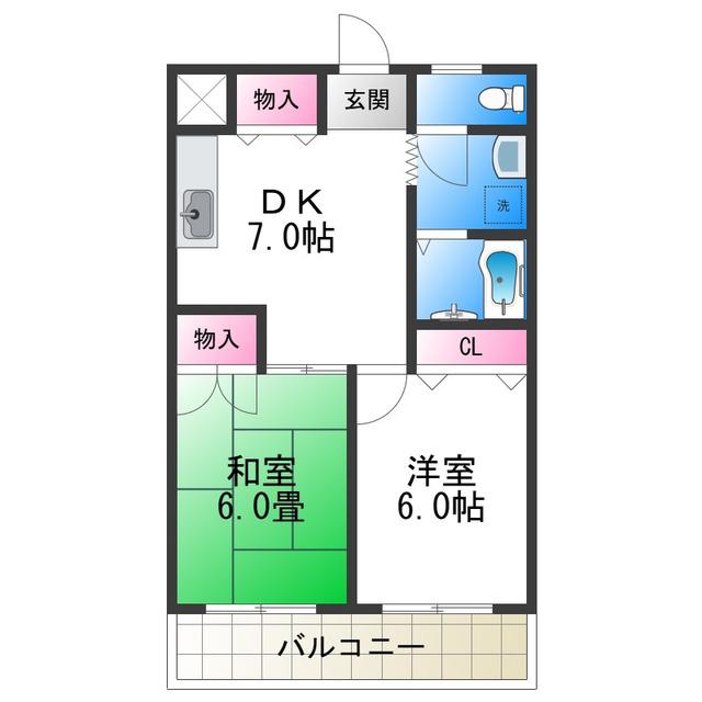 LAKIA MAISON ABIKO(2DK/2階)の間取り写真