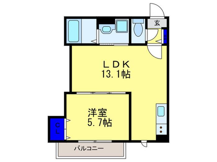 フォーチュン住道(1LDK/3階)の間取り写真