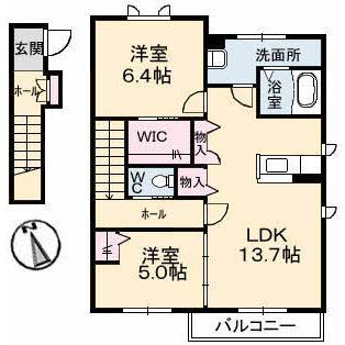 シャーメゾンレフレールI(2LDK/2階)の間取り写真