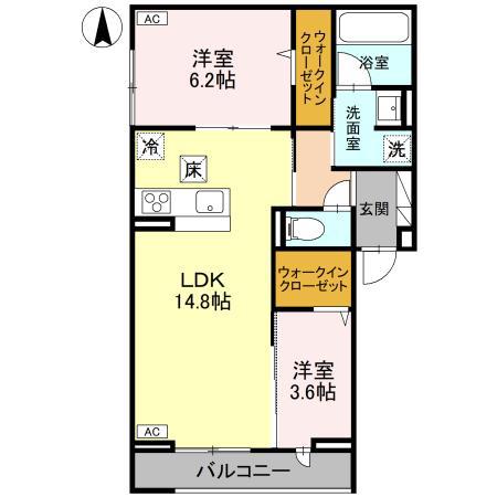 ディーポルックス(2LDK/1階)の間取り写真