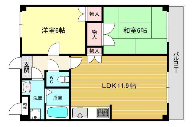 カスタム加島I(2LDK/4階)の間取り写真