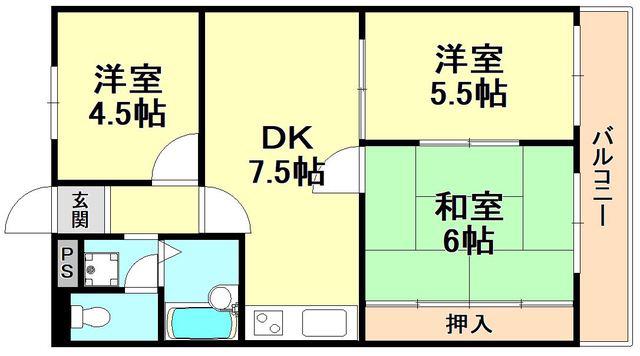 シャトー第一土山(3DK/2階)の間取り写真