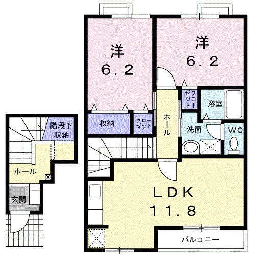 ブライト・ハウスB(2LDK/2階)の間取り写真