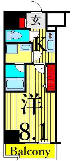 GENOVIA南千住IISKYGARDEN(1K/8階)の間取り写真