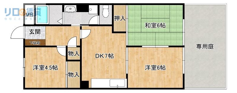 ルシェール小林(3DK/1階)の間取り写真