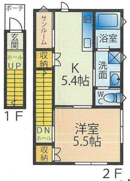 メゾン・ド・パステル台町 F(1DK/2階)の間取り写真