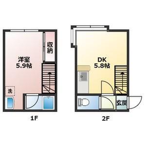 ウイング(1DK/2階)の間取り写真