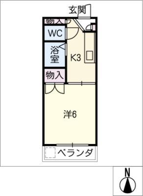 カレッジハウス日野 B棟(1K/3階)の間取り写真