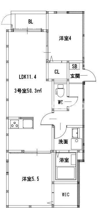 CALME HILLS高宮(2LDK/3階)の間取り写真