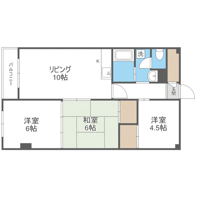 長井マンション(3LDK/6階)の間取り写真