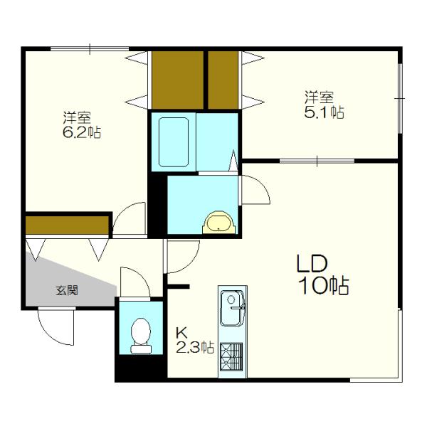 ラ・ヴィクトワール新札幌(2LDK/2階)の間取り写真
