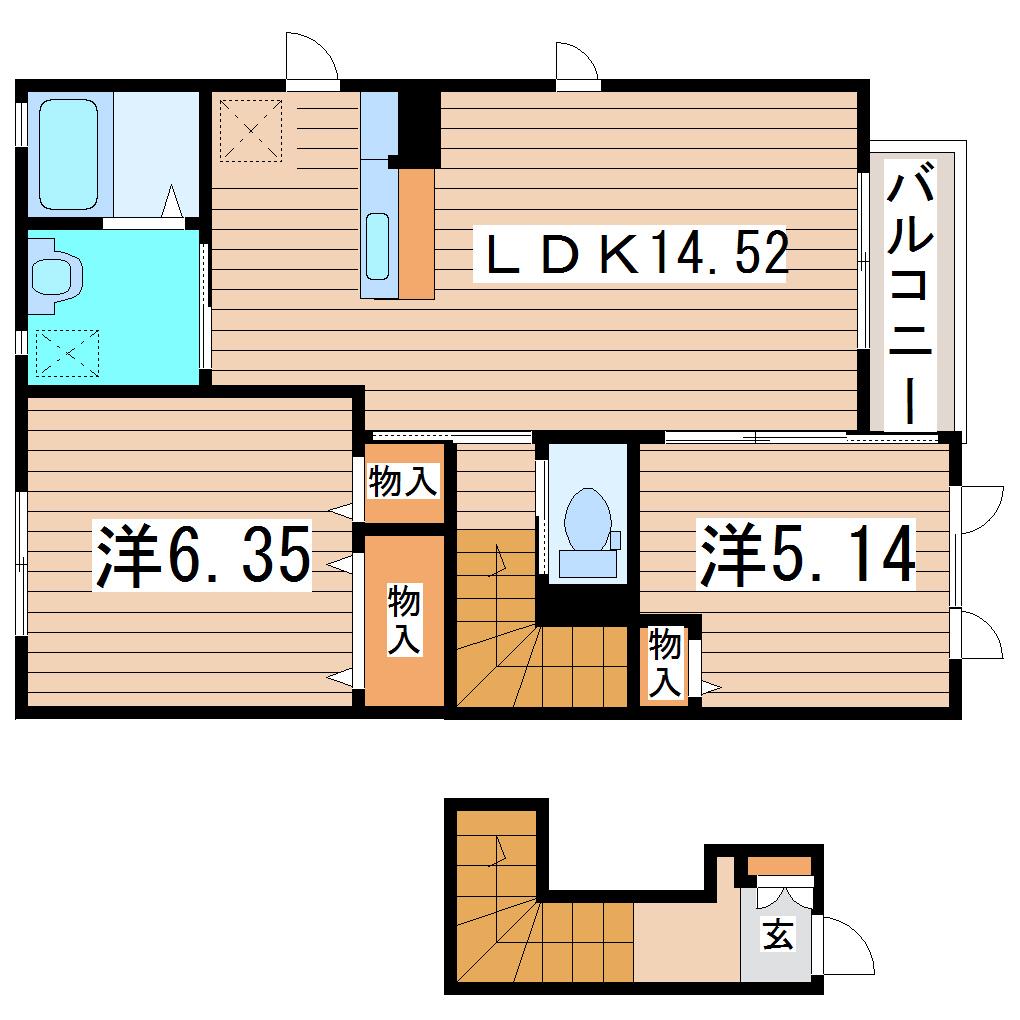 エコースクエアHILLVIEW(2LDK/2階)の間取り写真