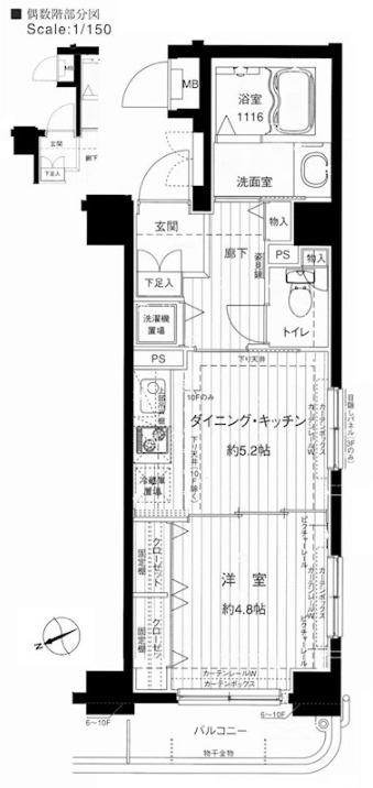 メインステージ浅草(1LDK/8階)の間取り写真