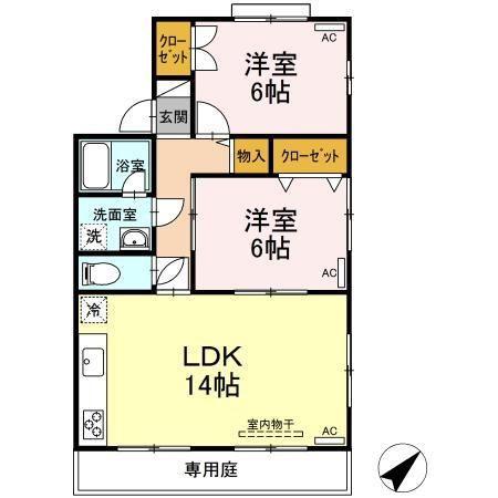 セジュール吉岡E棟(2LDK/1階)の間取り写真